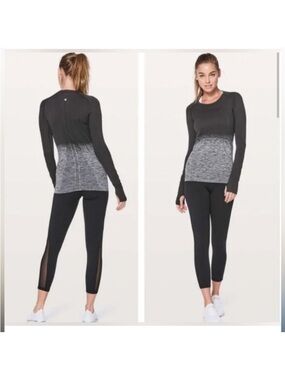 Lululemon Swiftly tech long sleeve crew black grey ombre size 10